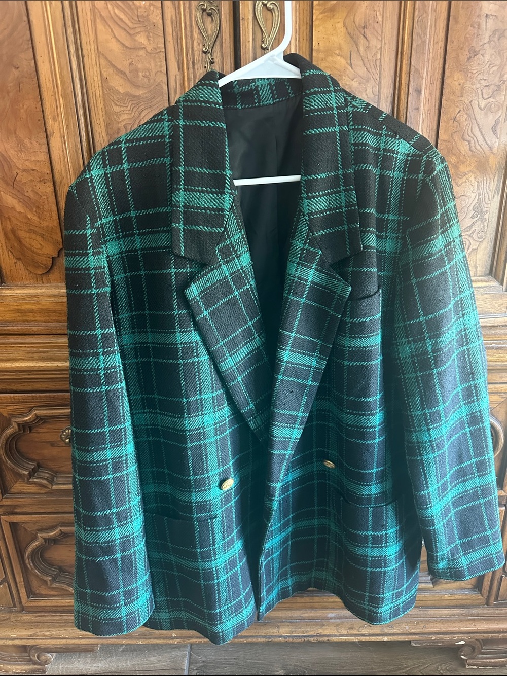 Doncaster Black and Teal Plaid Double-Breasted Blazer